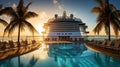 Golden Sunrise: Majestic Cruise Ship Anchored in Paradise Royalty Free Stock Photo