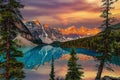 Golden Sunrise at Moraine Lake in Alberta, Canada Royalty Free Stock Photo