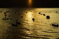 Golden sunrise near the fishermen boats in Perhentian Island