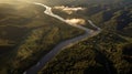 Golden Sunrise Over Meandering River. Generative AI Royalty Free Stock Photo