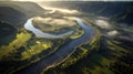 Golden Sunrise Over Meandering River Landscape. Generative AI Royalty Free Stock Photo