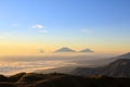 Golden sunrise over the mountain. We can see mountains with a sea of clouds Royalty Free Stock Photo