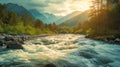 Golden Sunrise Over Mountain River