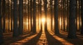 Golden Sunrise in a Pine Forest Royalty Free Stock Photo