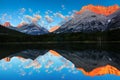 Golden Sunrise at Wedge Pond Beneath Mount Kidd in Kananaskis, Alberta, Canada Royalty Free Stock Photo