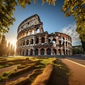 Golden Sunrise at Romes Iconic Colosseum: Majestic Architecture in Warm Light