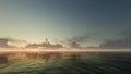 Golden sunrise Sunlight sky Beautiful view on morning sea calm surface water 3d Royalty Free Stock Photo