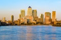 Golden sunset at Canary Wharf in London Royalty Free Stock Photo