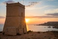 Golden sunset at Ghajn Tuffieha Tower Royalty Free Stock Photo