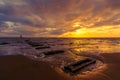 Golden sunset on Crosby Beach, Liverpool, England, UK