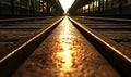 Sunset Reflections on Railway Tracks Royalty Free Stock Photo
