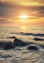 Golden sunset over beach in Miedzyzdroje, Poland Royalty Free Stock Photo