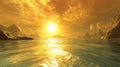 Golden Sunset Over Calm Ocean and Mountains Royalty Free Stock Photo