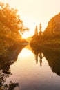 Golden sunset over the canyon of river Cetina, nature vertical background, Omis, Croatia