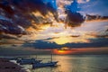 Unusual golden sunset over the Indian Ocean in Bali Royalty Free Stock Photo