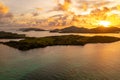 Golden sunset over the ocean with incredible colorful sky background. Trip to the Fiji Islands Royalty Free Stock Photo