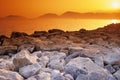 Golden sunset over rocks Royalty Free Stock Photo