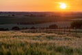 A golden sunset over the rolling hills in Banholt, south Limburg in the Netherlands creating holiday vibes Royalty Free Stock Photo