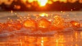 Golden Sunset Over Vibrant Splashing Water Royalty Free Stock Photo