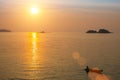 Golden sunset over the water in the Saronic Gulf. Nature. Royalty Free Stock Photo