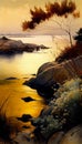 Golden Sunset on Rocky Shore