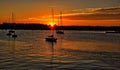 Golden sunset Stonington Connecticut sailboats