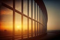 Golden sunset view window from office building with cityscape. Flawless Royalty Free Stock Photo