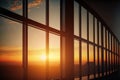 Golden sunset view window from office building with cityscape. Flawless Royalty Free Stock Photo