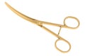 Golden Surgical Medical Scissors Curved. 3D rendering