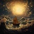 Golden Surrealism: A Captivating Seascape Abstract