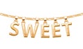 Golden SWEET word pendant on chain necklace.