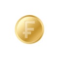 Golden Swiss franc coin. Realistic lifelike gold franc coin.