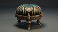 Fantasy-inspired 3d Ottoman Chair With Golden Feet And Green Leather Royalty Free Stock Photo