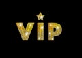 Golden symbol of exclusivity, the label VIP with glitter. Very important person - VIP icon on white background Sign of exclusivity