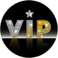 Golden symbol of exclusivity, the label VIP with glitter. Very important person - VIP icon on white background Sign of exclusivity