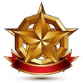 Golden symbol with stylized pentagonal glossy star and r