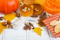 Golden tasty useful pumpkin pancakes, puree of a pumpkin on a white background.