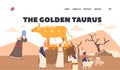 Golden Taurus Landing Page Template. Moses Holds up Tablets with Ten Commandments. Israelites Betraying God Royalty Free Stock Photo