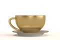 Golden tea cup Isolated On White Background, 3D render. 3D illustration Royalty Free Stock Photo