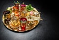 Golden tea table decoration Arabic dishes Ramadan kareem Royalty Free Stock Photo