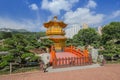 Golden teak wood pagoda at Nan Lian Garden in Hong Kong Royalty Free Stock Photo