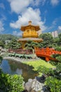 Golden teak wood pagoda at Nan Lian Garden in Hong Kong Royalty Free Stock Photo