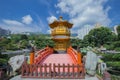 Golden teak wood pagoda at Nan Lian Garden in Hong Kong Royalty Free Stock Photo