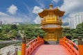 Golden teak wood pagoda at Nan Lian Garden in Hong Kong Royalty Free Stock Photo