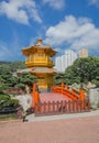 Golden teak wood pagoda at Nan Lian Garden in Hong Kong Royalty Free Stock Photo