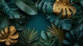 Golden and Teal Tropical Leaf Arrangement Royalty Free Stock Photo