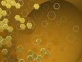 GOLDEN TECH Hexagons in differnts shaphes OVER BRIGHT bACKGROUND Royalty Free Stock Photo