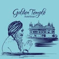 Golden temple amritsar punjab india . happy guru purab illustration sikh man worship