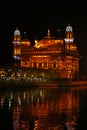 The Golden Temple at Amritsar, Punjab, India, the most sacred icon and worship place of Sikh religion. Illuminated in the night, .