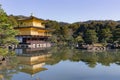Golden temple Kinkakuji pavilion with reflection in zen garden